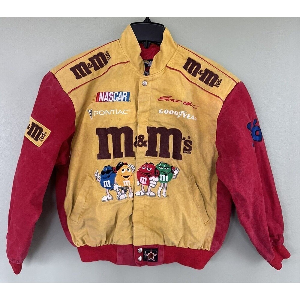 Vtg M&M NASCAR Racing Jacket JH Design Chase #36 Ernie Irvan Sz S-M Yellow Red‌‌